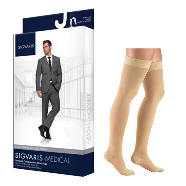 822N Style Microfiber Thigh, 20-30mmHg, Men's, Medium, Short, Tan/Khaki