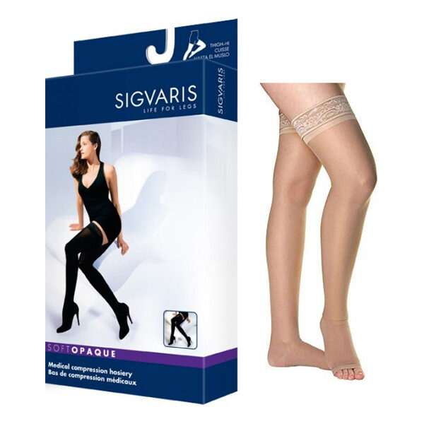 843N Style Soft Opaque Thigh, 30-40mmHg, Open Toe, Small, Long, Nude