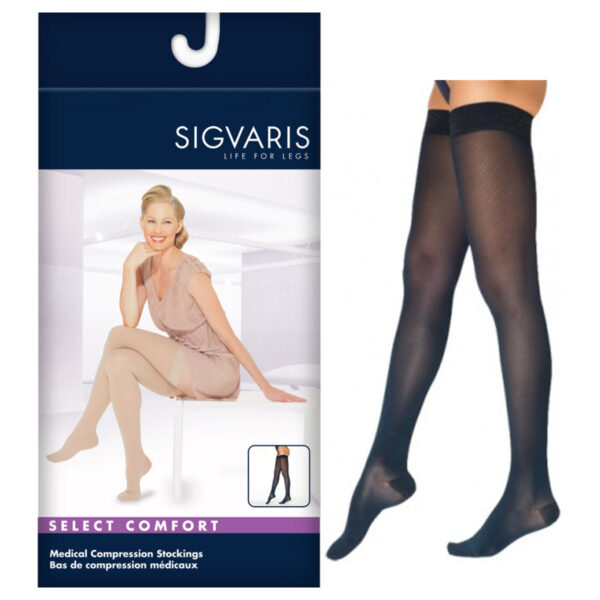 862N Essential Opaque Thigh, 20-30mmHg, Women's, Large, Long, Black