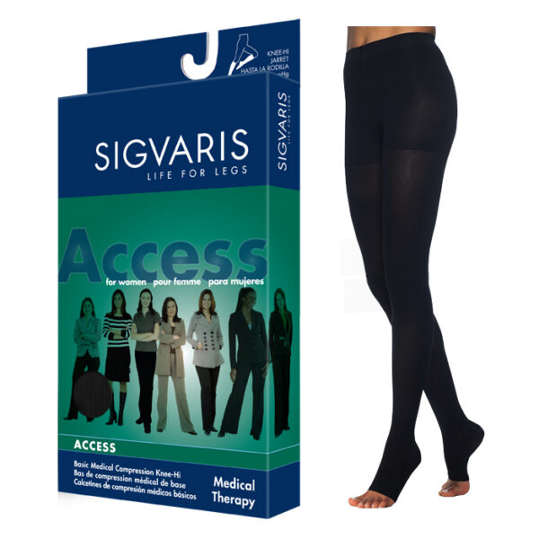 972P Dynaven Pantyhose, 20-30mmHg, Open Toe, Large, Long, Black