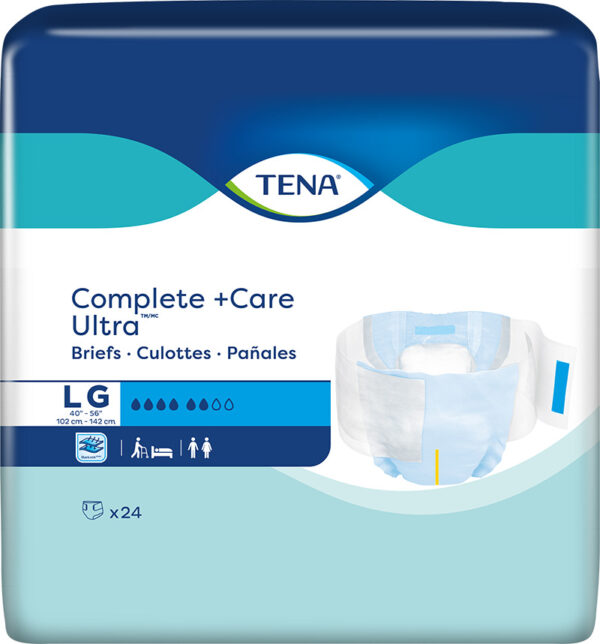TENA Complete +Care Ultra Brief, Large 40" - 56", 24 Count