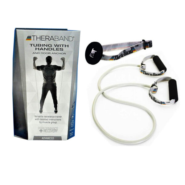 TheraBand Tubing with Soft Handles and Door Anchor, Advanced, Silver