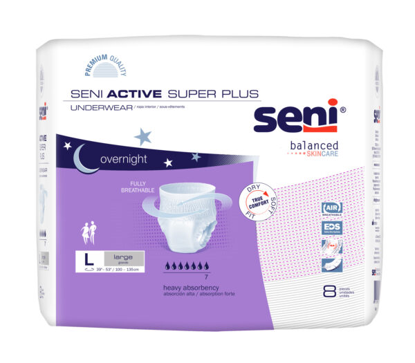Seni Active Super Plus Pull-On Underwear, Large, 8 Count - 39" - 53"