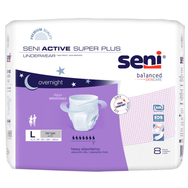 Seni Active Super Plus Pull-On Underwear, Large, 8 Count - 39" - 53"