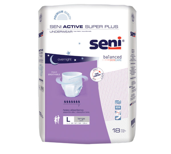 Seni Active Super Plus Pull-On Underwear, Large, 18 Count - 39" - 53"