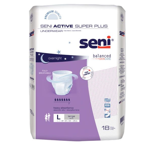 Seni Active Super Plus Pull-On Underwear, Large, 18 Count - 39" - 53"