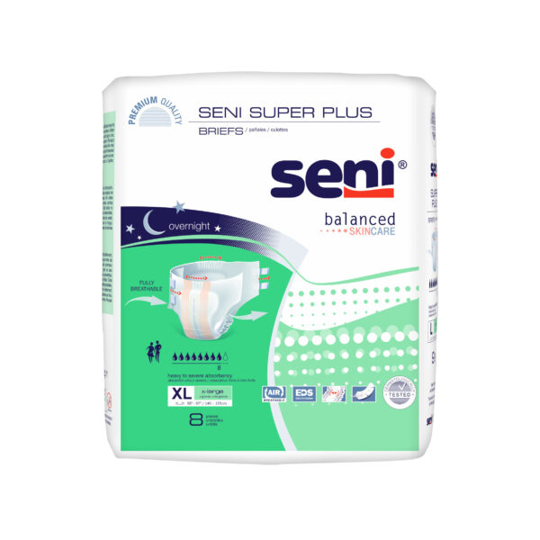 Seni Super Plus Briefs, Extra Large, 8 Count - 55" - 67"