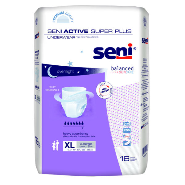 Seni Active Super Plus Pull-On Underwear, X-Large, 16 Count - 47" - 63"