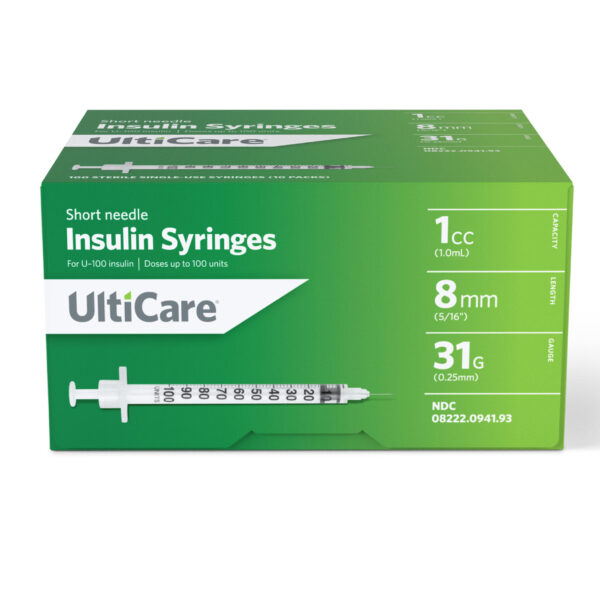 Short Needle Insulin Syringe 31G x 5/16", 1 mL (100 count)