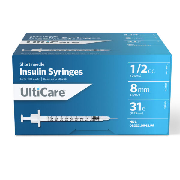 Short Needle Insulin Syringe 31G x 5/16", 1/2 mL (100 count)