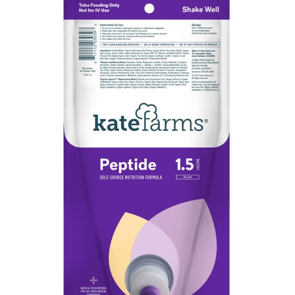 Kate Farms Peptide 1.5 Plain, Closed System, Ready-to-Hang, 1000 mL