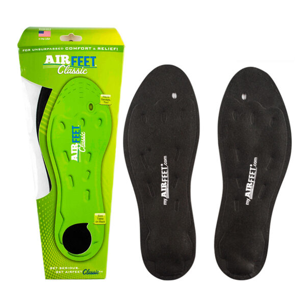 AIRfeet Classic BLACK, Active Arch Support Orthotic Insoles, Size 1L, 8.5W  to 9W Male, 9.5W to 10.5W  Female, Pair