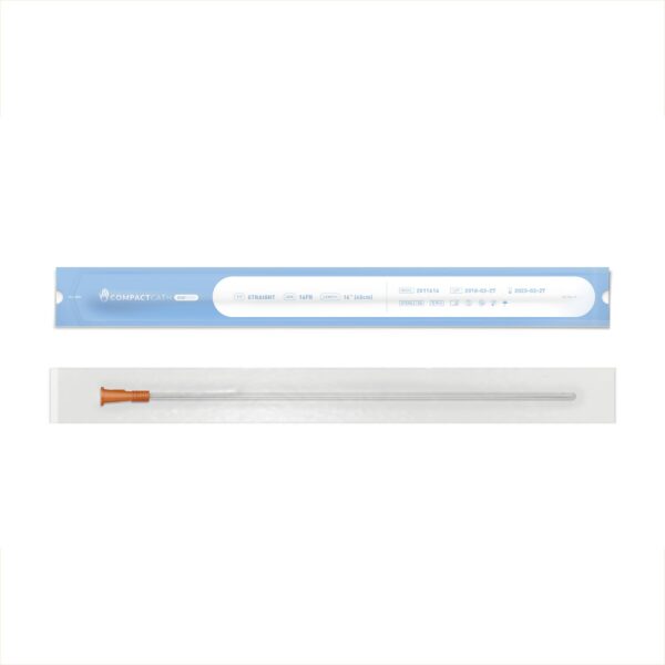 CompactCath OneCath Male Catheter, Straight Tip, 14 FR, 16" with Silicone Oil