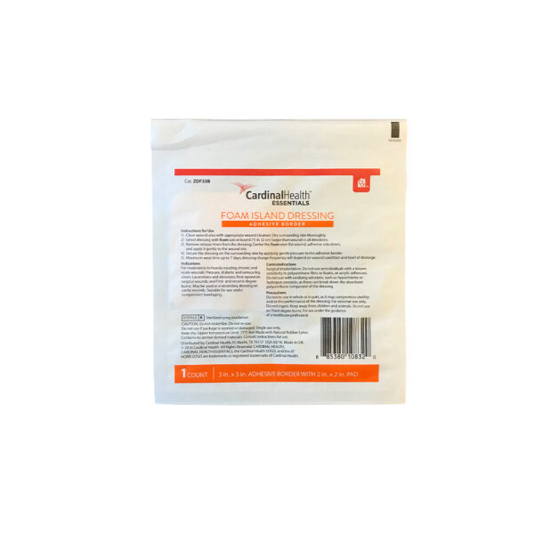 Cardinal Health Essentials Sterile Latex-Free Foam Island Dressing with Adhesive Border 3" x 3" with  2" x 2" Pad