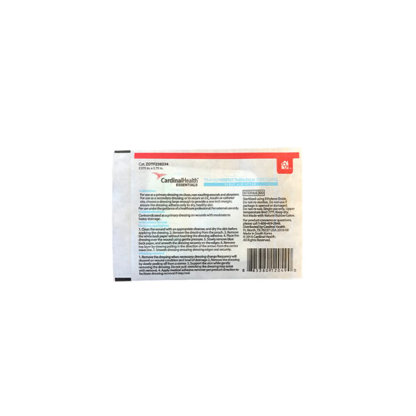 Cardinal Health Essentials Sterile Latex-Free Transparent Thin Film I.V. Site Adhesive Dressing 2-3/8" x 2-3/4"