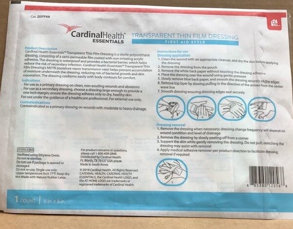 Cardinal Health Essentials Sterile Latex-Free Transparent Thin Film Adhesive Dressing 6" x 8"